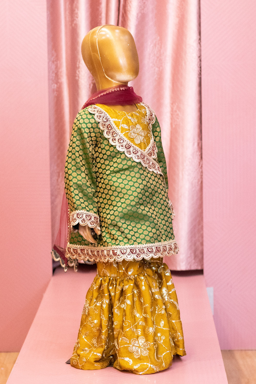 Green & Mustard Brocade Sharara Suit