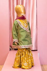Green & Mustard Brocade Sharara Suit