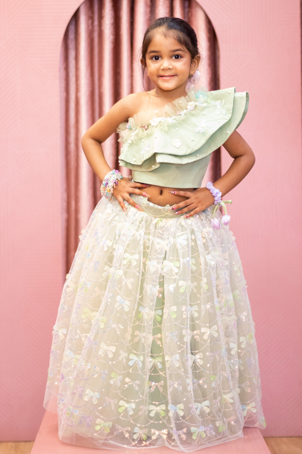 Pastel Green Crop top Skirt Set