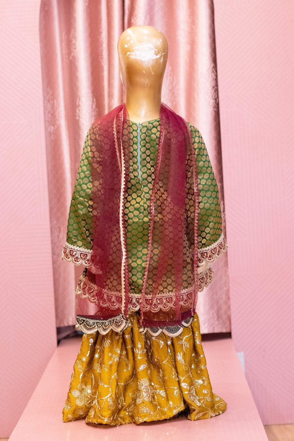 Green & Mustard Brocade Sharara Suit