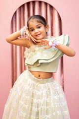 Pastel Green Crop top Skirt Set