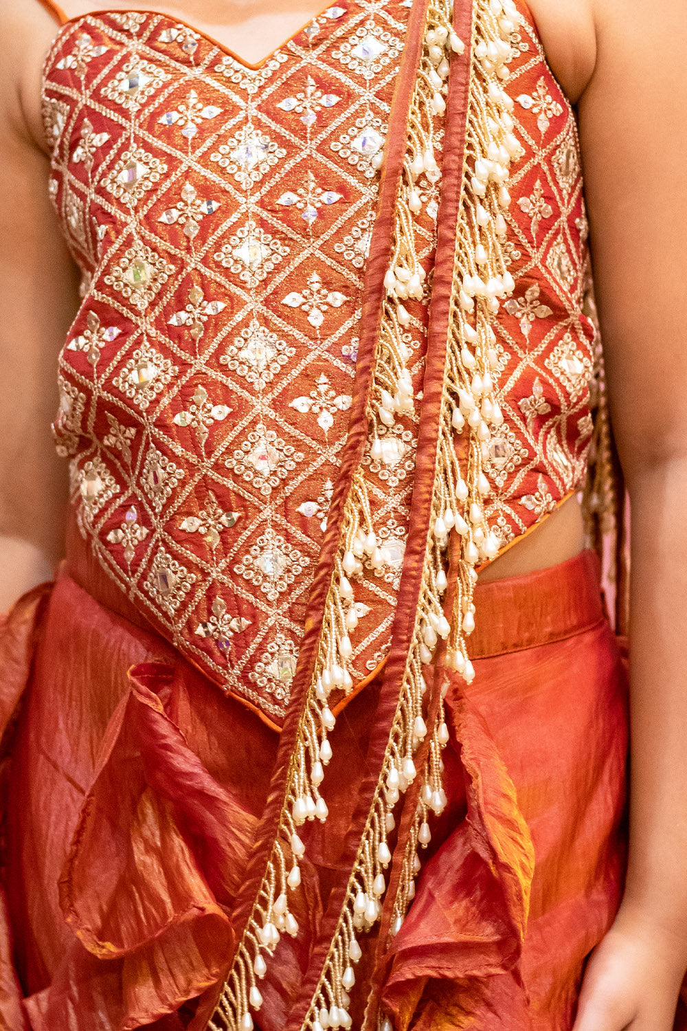 Rust Indo Western Lehenga