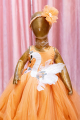 Peach Swan Theme Detachable Trail Tulle Frock