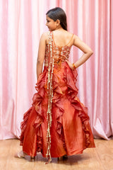 Rust Indo Western Lehenga