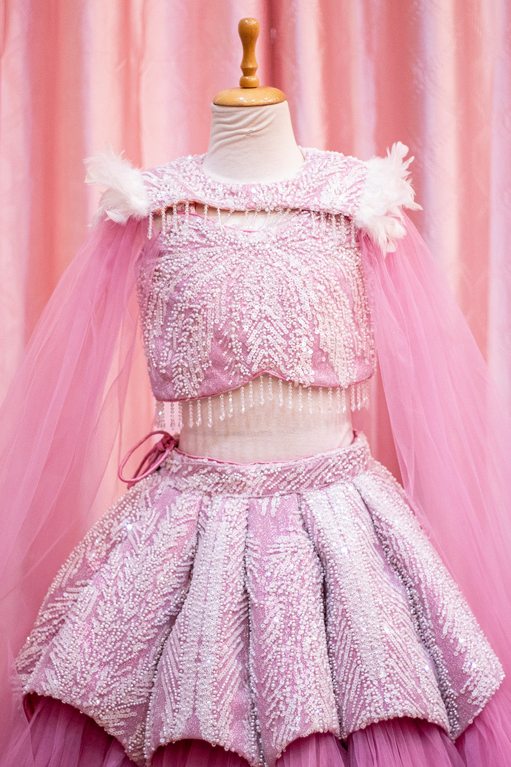 Blossom Pearl Tulle Lehenga for Girls