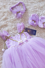 Lavender Pearl Embellished Baby Frock Set