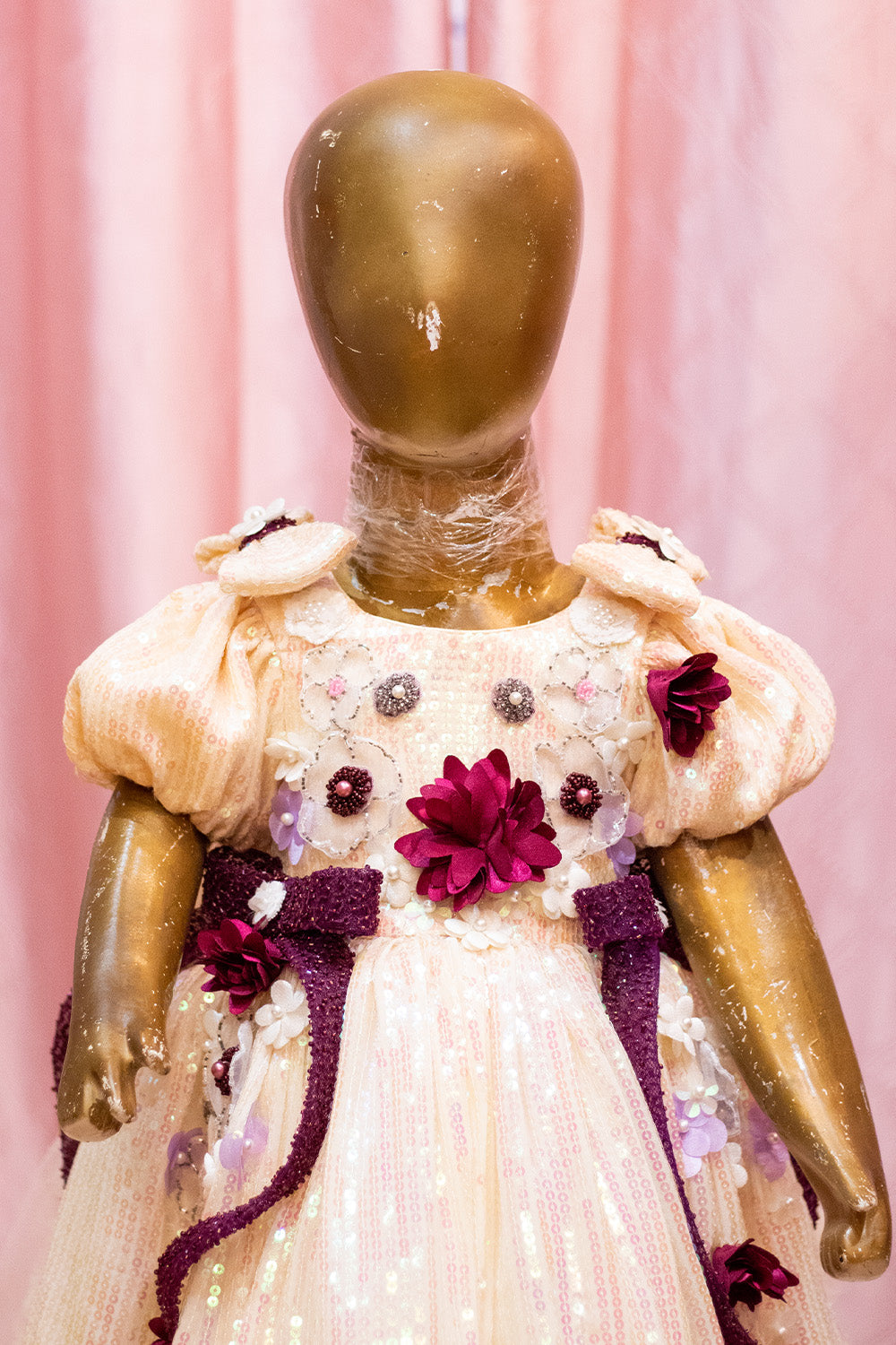 Off White and Wine Sequins Dress
