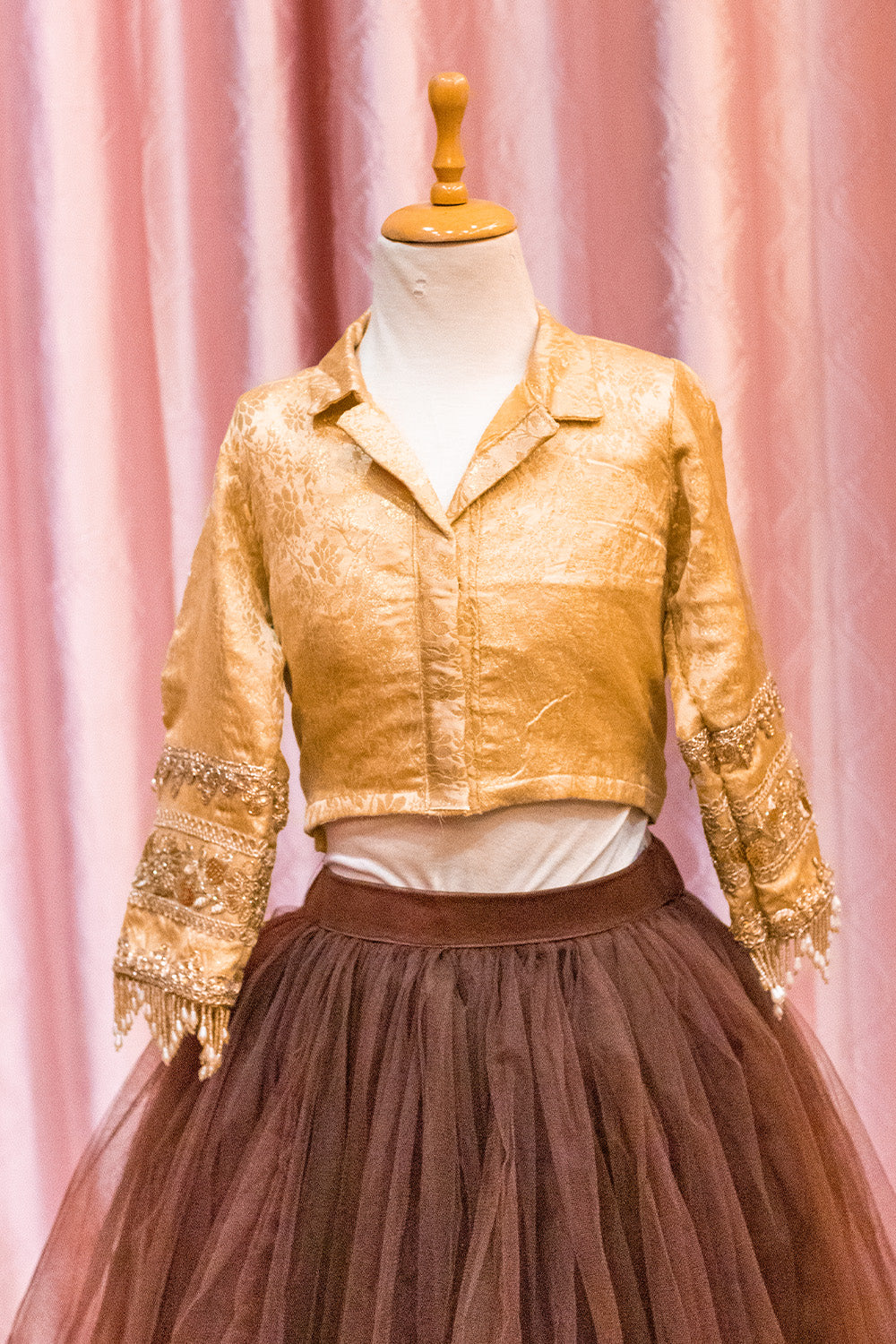 Golden Brocade Top and Net Skirt
