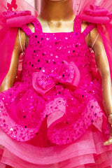 Kids Hot Pink Butterfly Frock with Detachable Trail