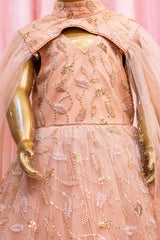 Golden Leaf Sequined Cape Gown
