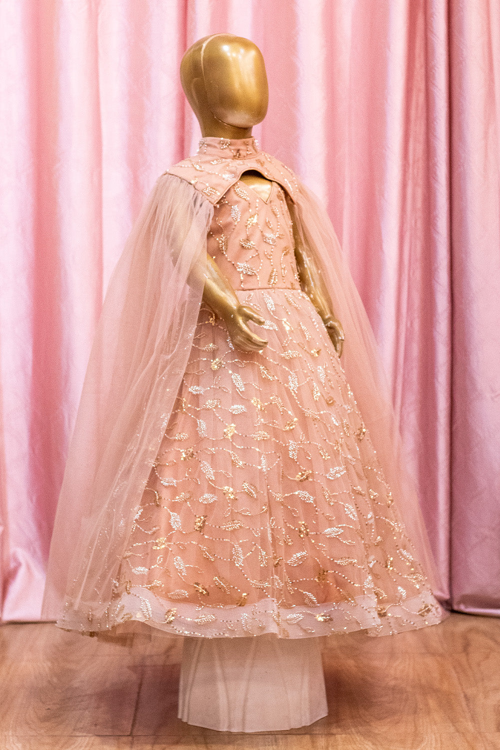 Golden Leaf Sequined Cape Gown