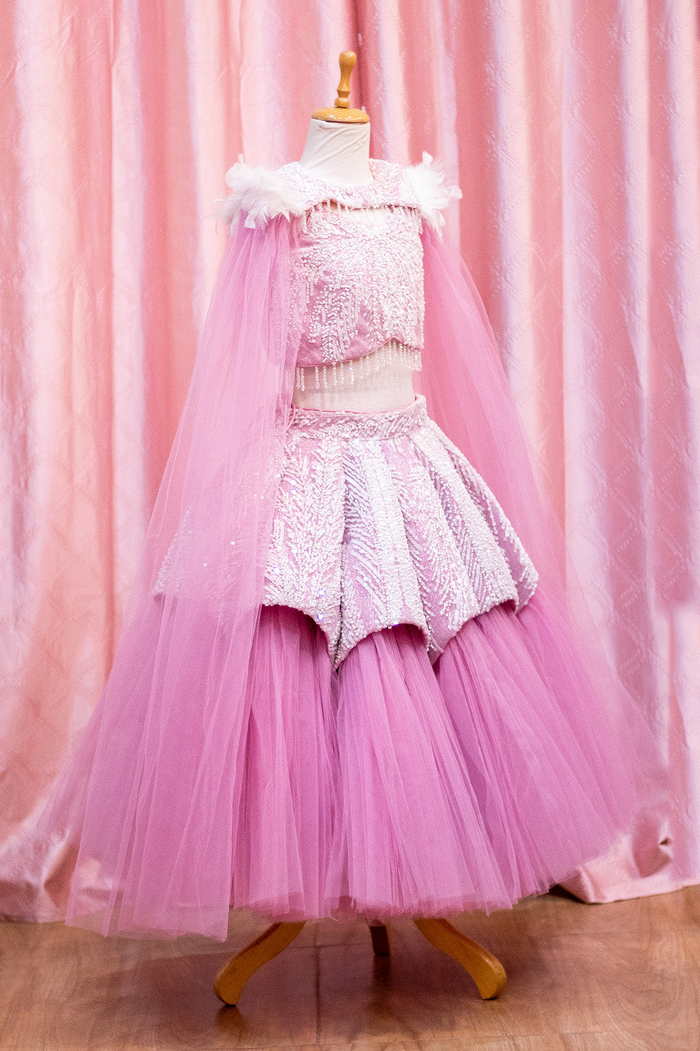 Blossom Pearl Tulle Lehenga for Girls