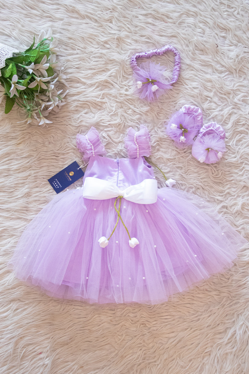 Lavender Pearl Embellished Baby Frock Set