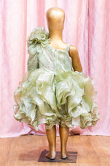 Pista Green Ruffled Organza Dress