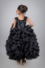 Midnight Bloom Ruffle Gown For Girls