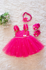 Pink Pearl Embellished Baby Frock Set