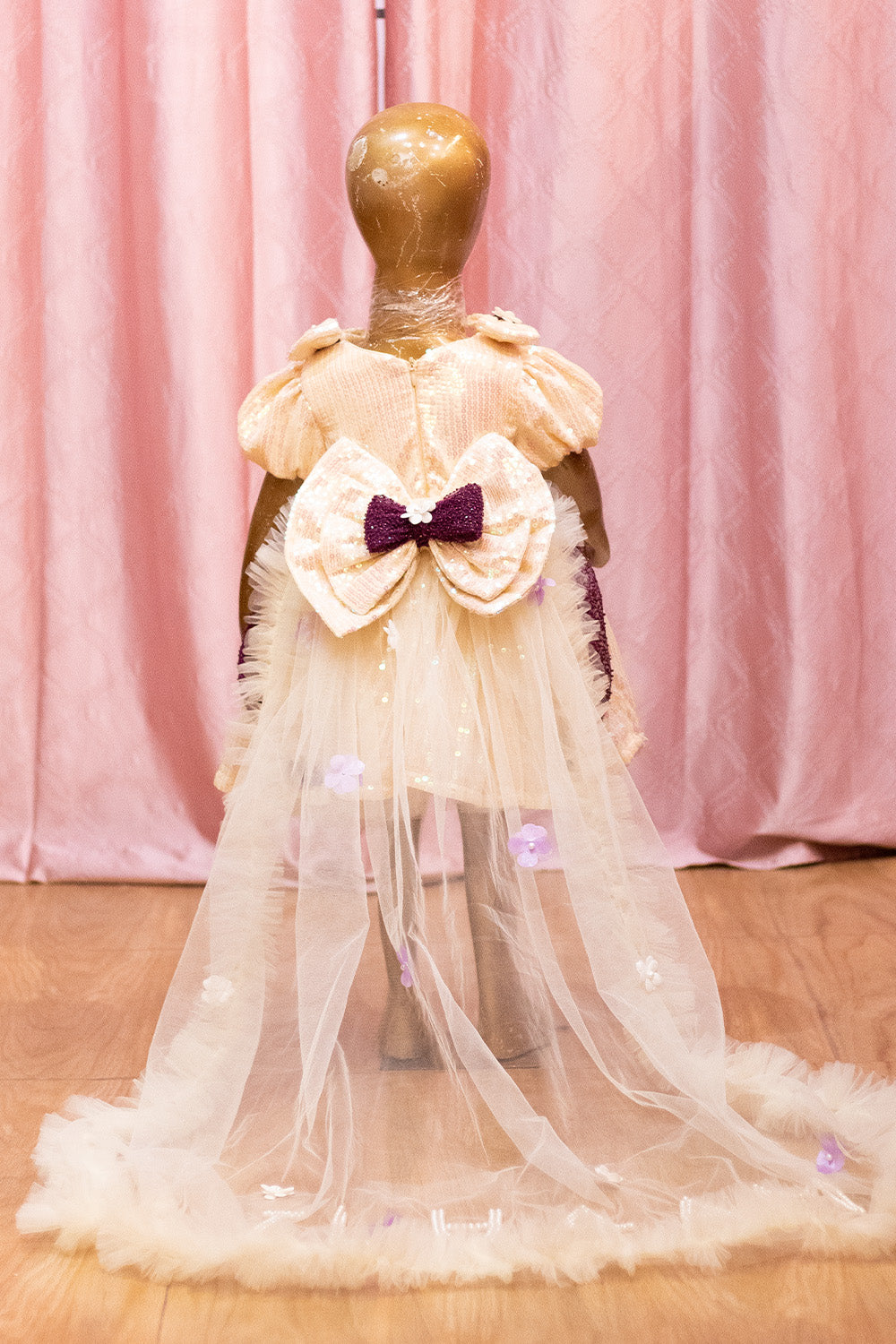 Off White and Wine Sequins Dress