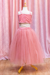 Blush Pink Embroidered Crop Top And SKirt