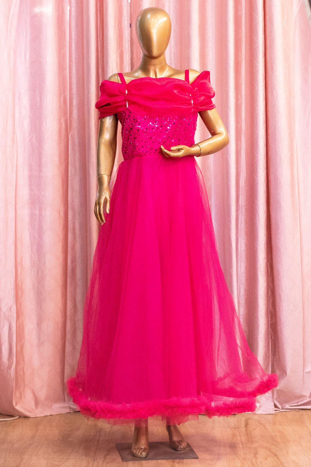 Blossom Pink Sequins And Organza Combo Dress