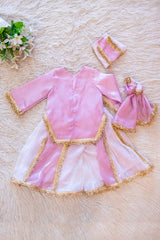 Pink and White Pure Organza Sharara Suit with Potli Bag