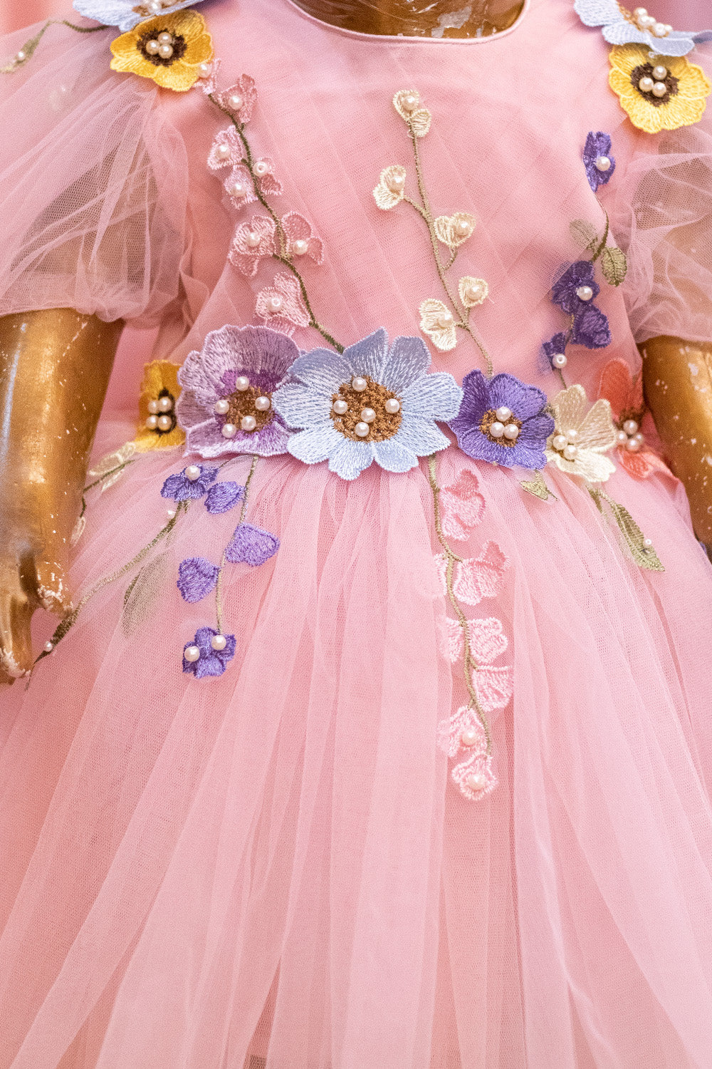 Floral Applique Pink Party Dress