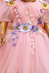 Floral Applique Pink Party Dress