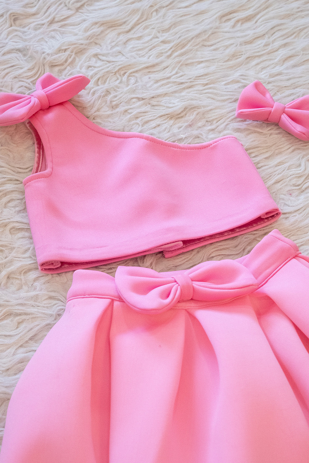 Pink Bow One Shoulder Skirt Top