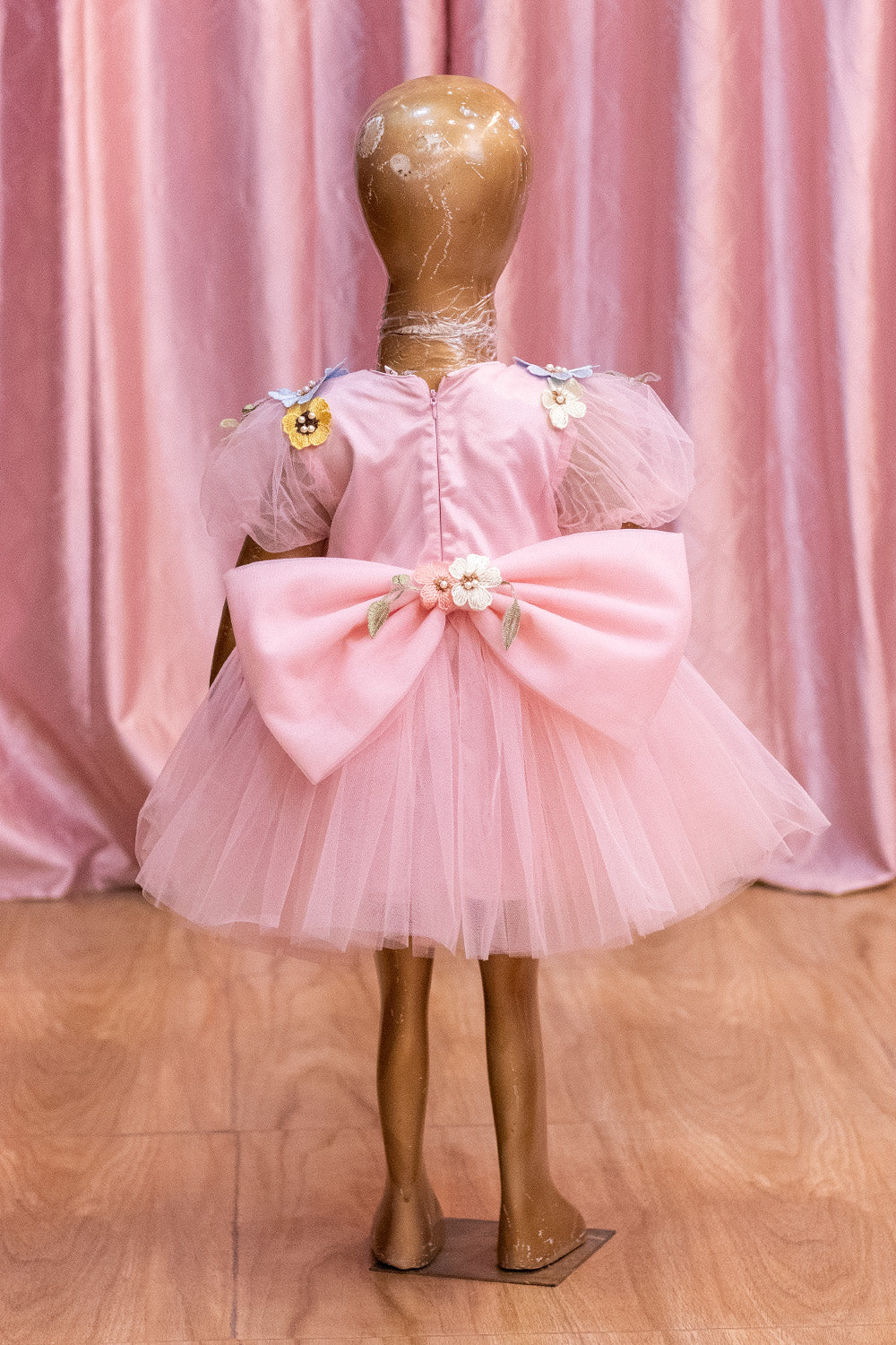 Floral Applique Pink Party Dress