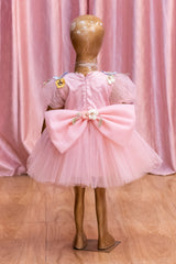 Floral Applique Pink Party Dress