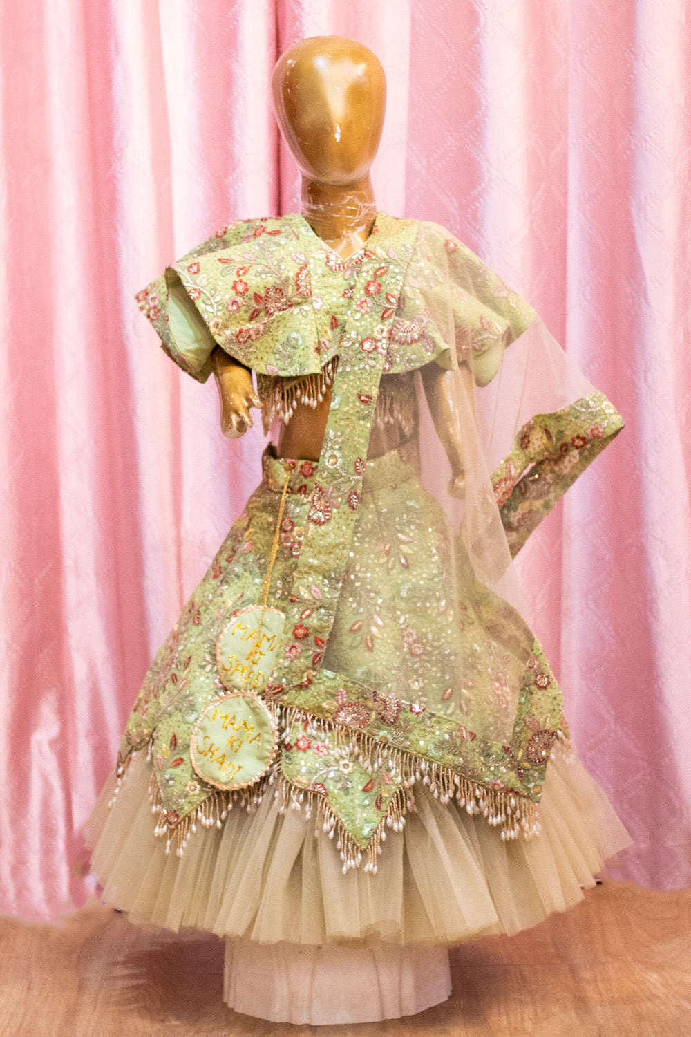 Embellished Sage Green Cape Style Lehenga Choli