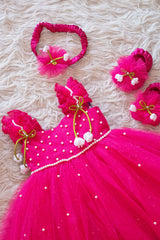 Pink Pearl Embellished Baby Frock Set