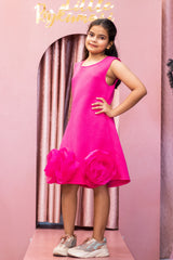Pink Scuba Flower Hem Dress