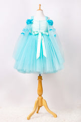 Sky Blue Elongated Flowers Sleeves Gown