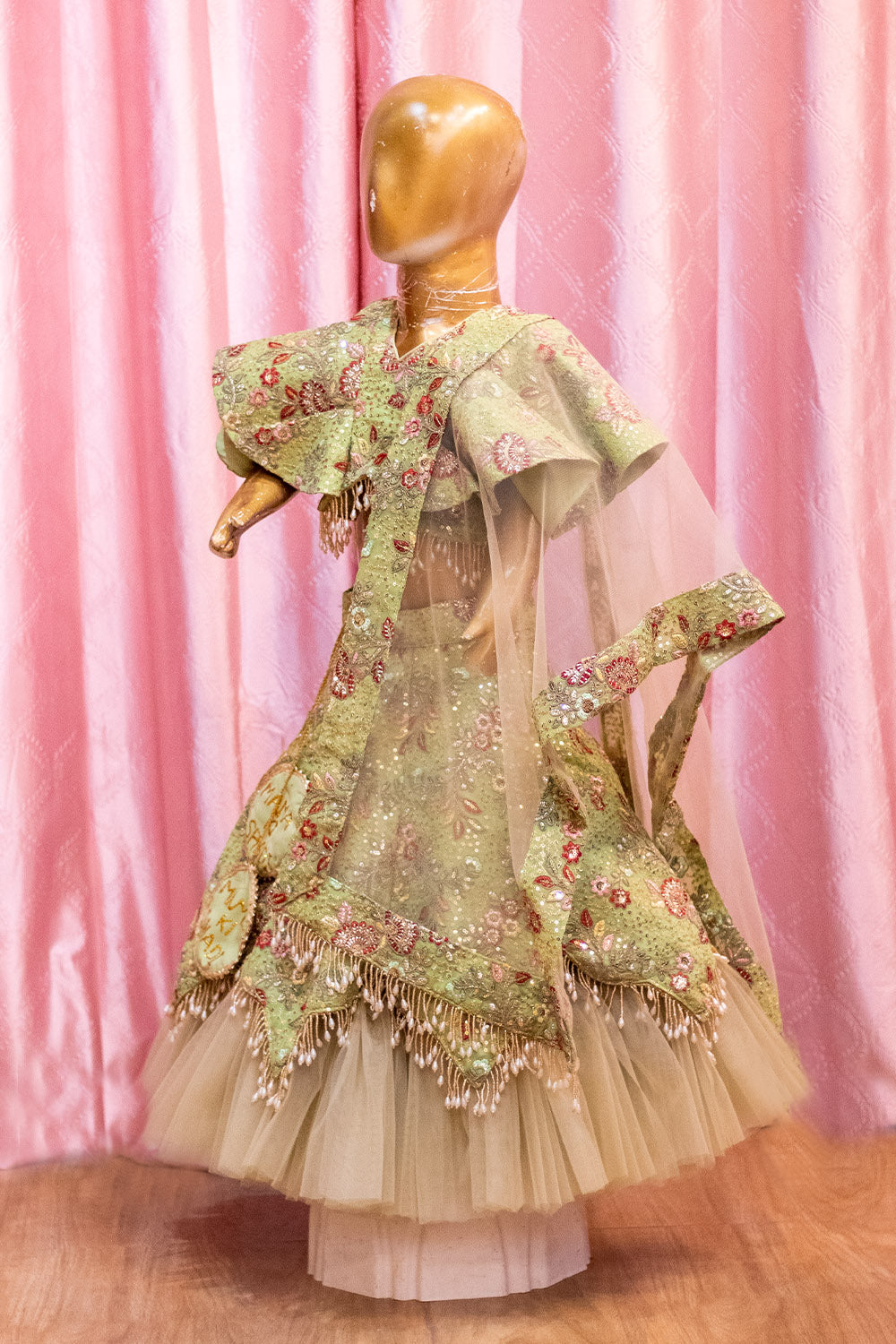 Embellished Sage Green Cape Style Lehenga Choli