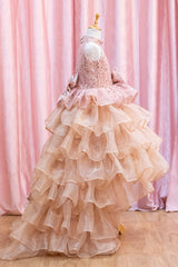 Rose Gold Sequined High Low Trail Gown