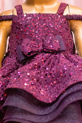 Sequined Purple Party Dress with Trail