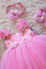 Baby Pink Pearl Embellished Baby Frock Set