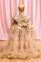 Champagne Sequin Bow Party Dress