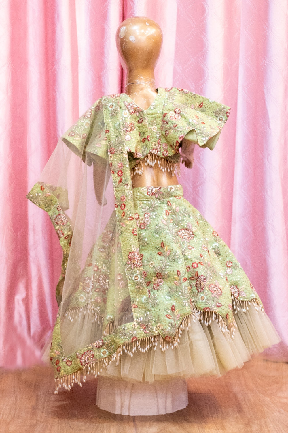 Embellished Sage Green Cape Style Lehenga Choli