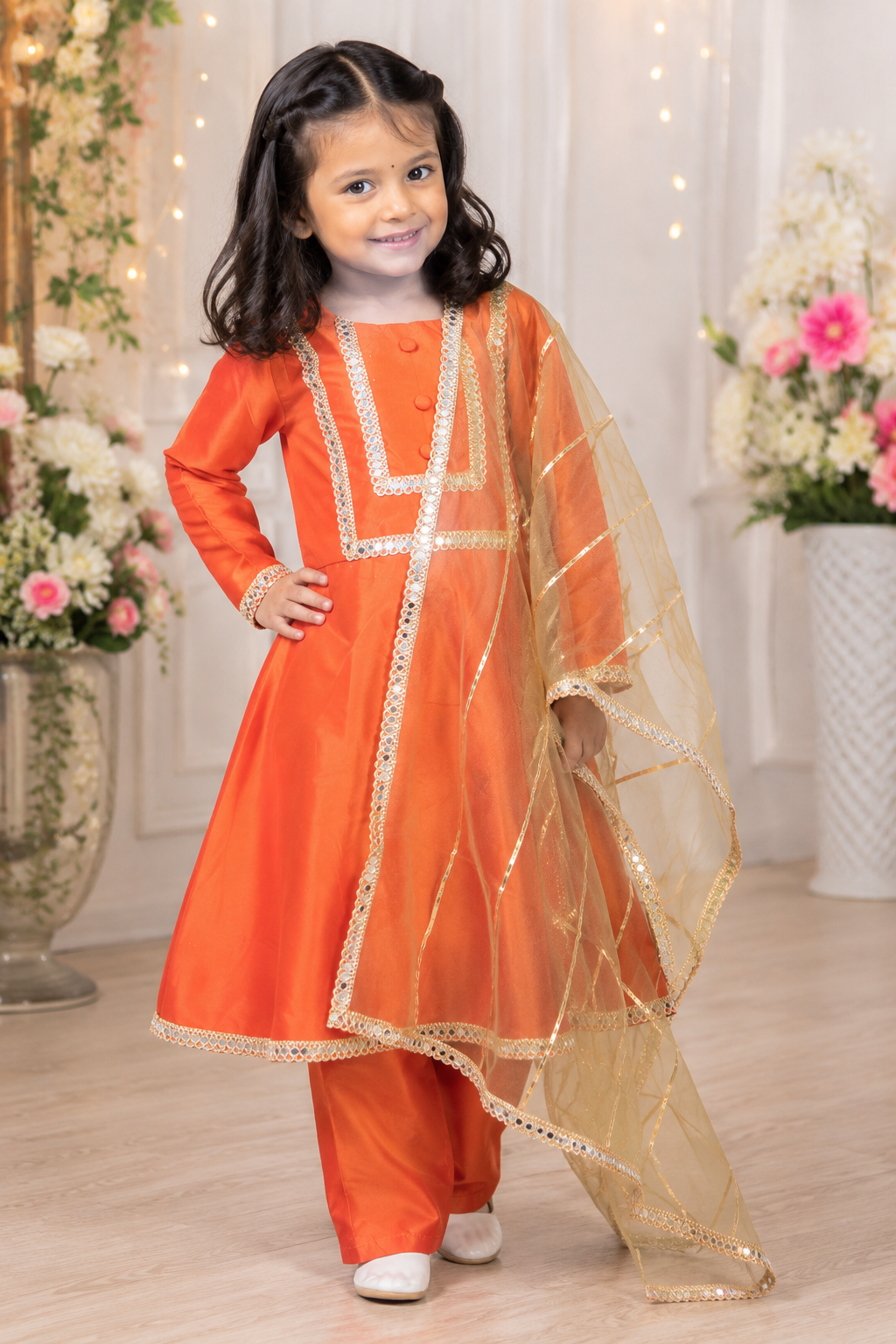 Rust Orange Silk Ethnic Suit