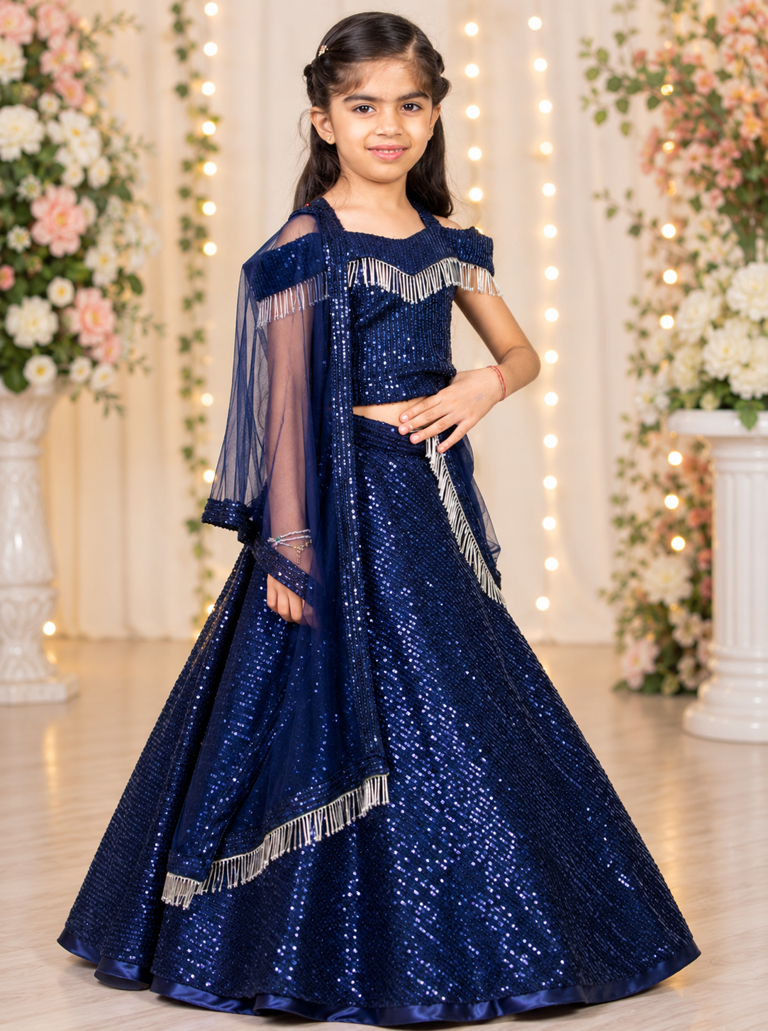 Navy Blue Sequins Lehenga Set