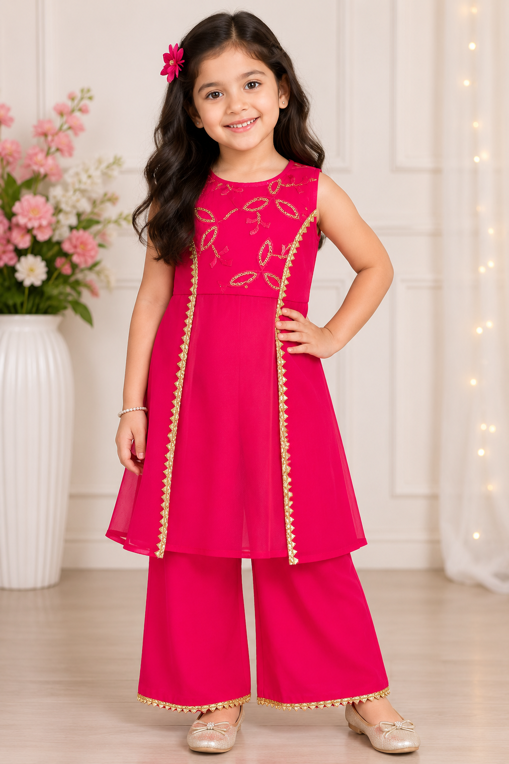 Magenta pink georgette kids sharara set