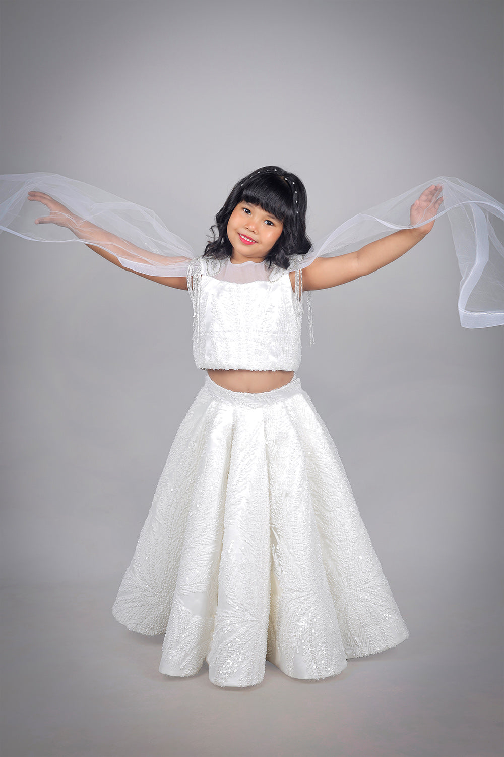 White Embroidered Indo Western Lehenga