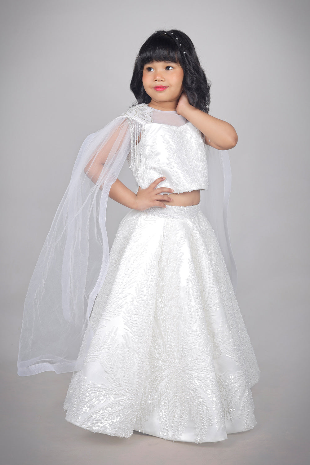 White Embroidered Indo Western Lehenga